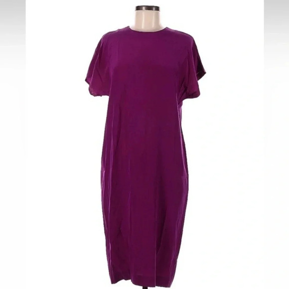 Vintage Liz Claiborne 90s 100% Silk Dark Pink Fuchsia Sheath Dress Size 8 Medium - Picture 1 of 10